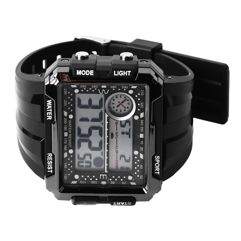 Men Rectangle Digital Sports Watch Night Light Rectangle Display Waterproof