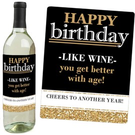Adulto Feliz cumpleaños – Oro – Botella de vino – Set de 4 etiquetas regalo de cumpleaños