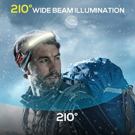 IKAAMA Headlamp Rechargeable, 500 Lumen Super Bright LED Head Lamp with 210° Wide Beam, 3 Modes Lightweight Headlight, IP42 Waterproof Head Flashlight for Outdoor Camping Hiking Running Cycling