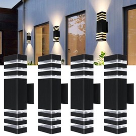 MUCLUD 15inch LED Square Up & Down wall Lights,14W Outdoor Wall Light 4000K Day White Aluminum Body Waterproof IP65 LED Exterior Light Fixtures Wall Mount for House Patio Garage Garden. (4Pack)