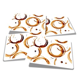 Vinyl Rectangle Stickers (Set of 4) 10cm - Coffee Cup Stains Cafe Pattern for Laptops, Tablets, Luggage, Scrap Booking, Fridges #50561