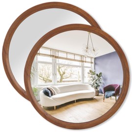 MAGFLERUM 17 Inch Round Wood Mirror Set of 2, Small Wall Mirror, Circle Mirror, Nursery Mirror, Boho Mirror, Wall Decor for Bedroom, Living Room, Hallway (Brown)