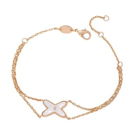 Hand Chain Bracelet, Rose Gold Bracelets For Women Mother-Of-Pearl X Letter Shaped Diamond Non Tarnish Cute Stackable Adjustable Stainless Steel Jewelry Gift (Rose Gold X)