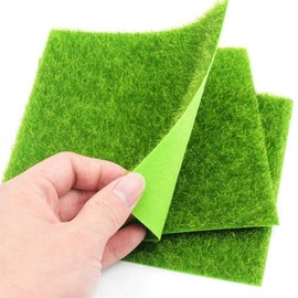 Beetoo Fairy Artificial Garden Grass Lawn, Miniature Ornament Garden Dollhouse DIY Faux Grass, 6 x 6 Inches (4 Pack)