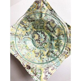 Set of 2 Bowl Cozies - Dante Cotton Print - aka Microwave Hot Pads aka Bowl Oven Mitts - 8.5 inches for up to 8 inch bowls - Modern Damask in Light Cool Tones