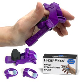 FingerPress Finger Straightener | PIP Extension Orthosis/Splint For Bent Fingers, PIP Flexion Contractures | Adjustable Joint Stretcher Device | Made in USA | Purple/Medium