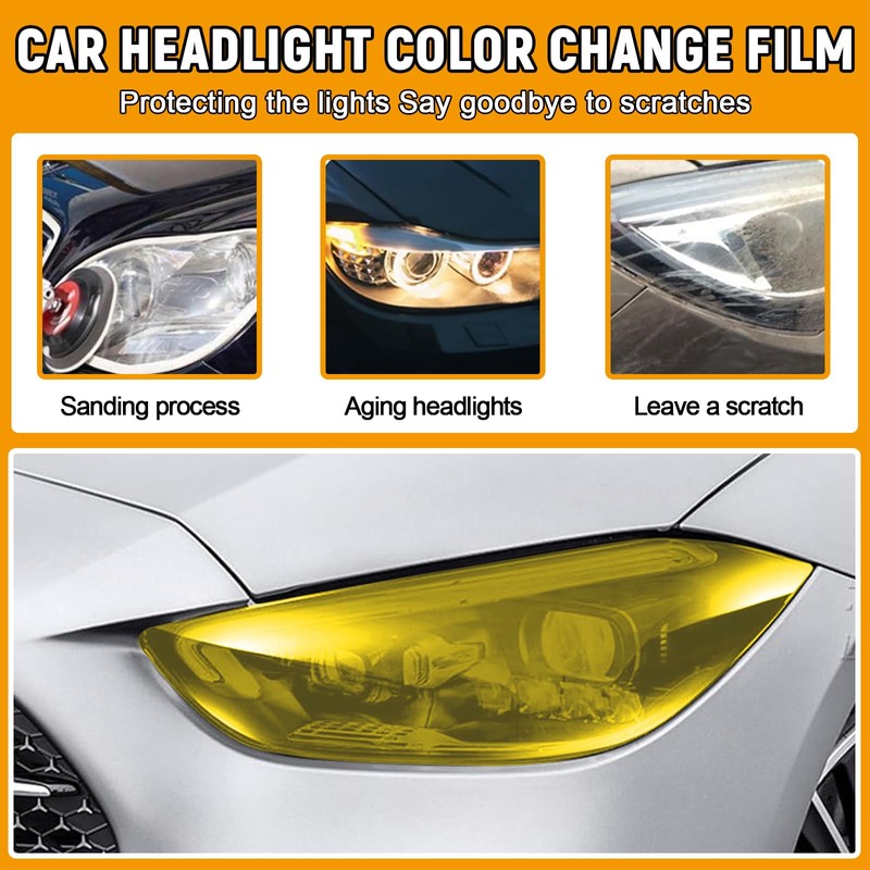 Car Headlight Tint Film,Waterproof Tail Light Tint(Yellow)