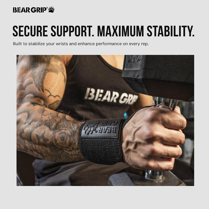 BEAR GRIP Weight Lifting Wrist Wraps Support for Gym |