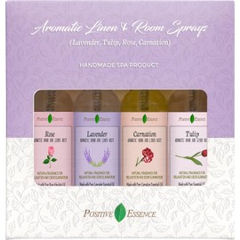 Linen and Room Spray Floral Gift Set, 4-Pack 60 mL (Lavender, Carnation, Rose, & Tulip) Natural Pillow Sprays Made with Pure Essential Oils & Minimal Ingredients, Bathroom Spray or Room Mist