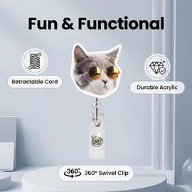 ZEMRTWAY 3 Pack Funny Meme Cat Badge Reels, Retractable ID Badge Holder with Sturdy Clip & 24" Nylon Cord, Cute Badge Reels for Nurses Teachers Students Office Workers Cat Lover Gift
