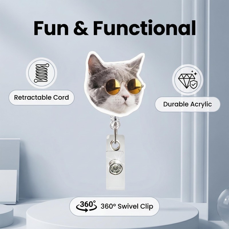 ZEMRTWAY 3 Pack Funny Meme Cat Badge Reels, Retractable ID