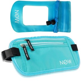 Explore Now Hidden Travel Money Belt + Phone Pouch. RFID Fanny Pack, Passport Holder, Wallet (Caribbean Blue)