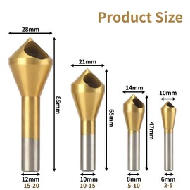 4pcs Countersink Drill Bit Set Deburring Chamfer Drill Bits, Titanium Coated High Speed Steel Countersink Bit for Metal, Wood, Wool, Plastic, DIY, Gold