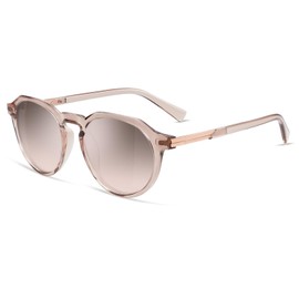 VANLINKER Trendy Round Polygon Polarized Sunglasses for Men Women Vintage Retro Sun Glasses VL9775 Light Mirrored/Clear Pink