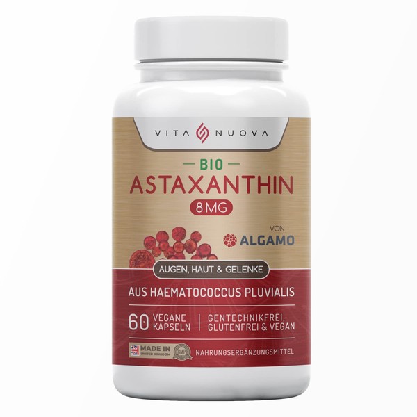 Organic Astaxanthin - 8 mg Astaxanthin per Oil Capsule - Algamo® - No Additives - GMP Quality Assurance - Vegan (60 Capsules per Bottle)