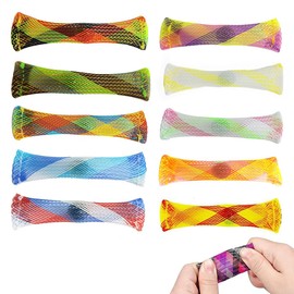 10 Pcs Mesh Fidget Toys, Silent Squeezable Anxiety Mesh Tube with a Marble Inside, Colorful Relief Toys for Sensory Anxiety (Colorful)
