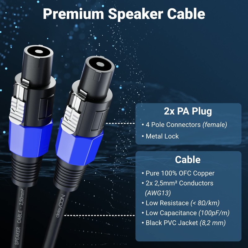 deleyCON 5 m PA speaker cable, studio quality, made of