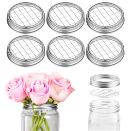 Cosmos 6 Sets Mason Flower Jar Frog Lid Flower Insert Lid Organizer Canning Jars Flower Arrangement Holder with Metal Grid Flower Display Jar Lid Mason Jars Cover Lid for Wide Mouth 86mm Mason Jars