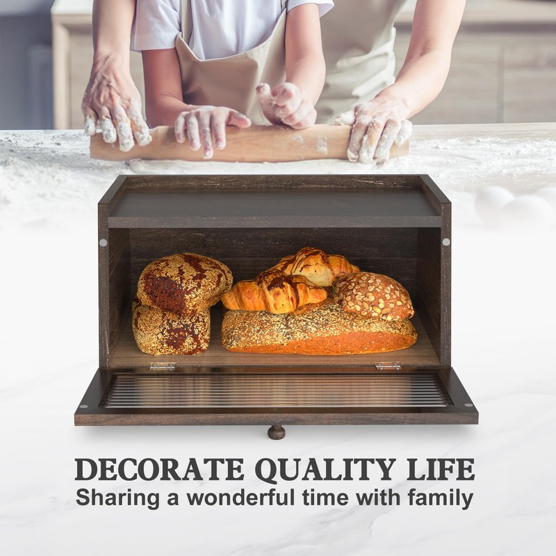 LOHASOK Bread Box for Kitchen Countertop Large Farmhouse Bread Container