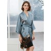 Ledamon Women's 100% Silk Kimono Short Robe (Blue gray)