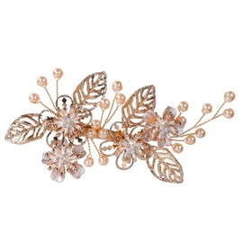 Bridal Gold Hair Clips Metal Flower Leaf Pearl Wedding Hair Piece Accessories for Women Girls (Golden, One size)