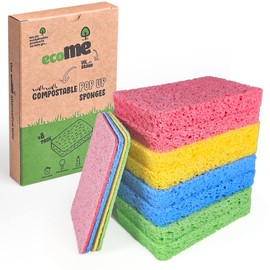 ecoME | 'Pop-Up' Eco Sponges | 8 Pack | Compostable | Zero Waste | Plastic Free | 100% Natural Cellulose | Long-Lasting | 4 Colours: Perfect for Kitchen, Washing Up, Bathroom