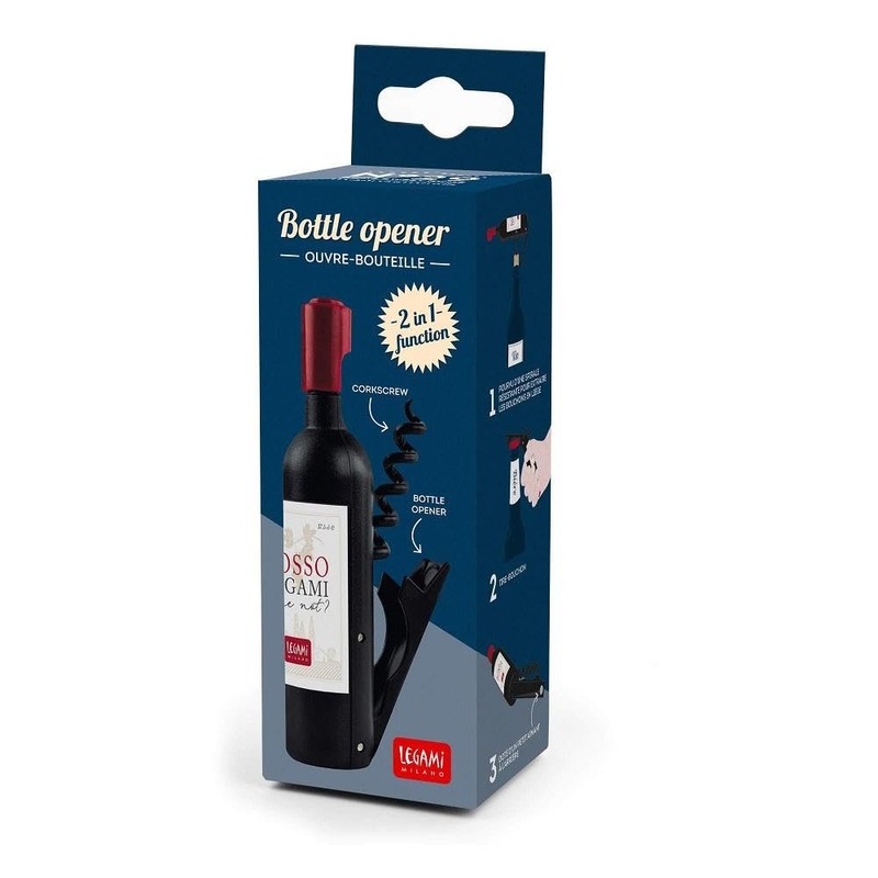 Legami BOP0001 Bottle Opener and Corkscrew 2-in-1 Metal/Plastic