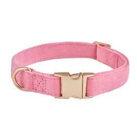 Petiry Soft Corduroy Fibric Dog Collar with High Grade Metal Buckle, for Large Dogs.(Pink,Large:17-26")