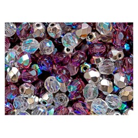 600 pcs Silver-Purple Mix of Faceted Fire Polished Czech Glass Round 4 mm Beads, 3 Vibrant Colors. for Jewelry Craft Making.