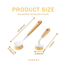 Dish Brush with Handle, Long and Short Handle Kitchen Scrub Brushes with Tough Bristles, Natural Dish Scrubber Brush for Dishes, Pans, Pots and Kitchen Sink Cleaning, 2 Pack White