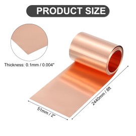 uxcell Pure Copper Sheet Roll, 0.1mm 22Ga Thick T2 Copper Flashing 2440mm x 51mm/8Ft x 2in Copper Strip Soft Copper Metal Foil Plate for Craft Electrical House Repair