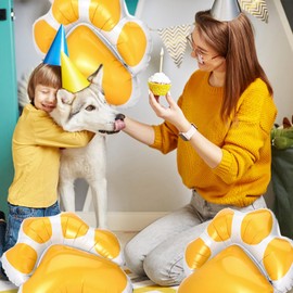 Hungdao 9 Pcs 28 x 26 Inch Orange Dog Paw Balloons Paw Print Foil Balloons Large Puppy Birthday Party Supplies for Baby Shower Pets Dog Themed Party Decorations