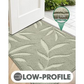 LUMI Front Door Mat Indoor Dirt Trapper for Entrance, Washable, Non Slip, Absorbent Low-Profile Doormat Inside for for Entry, Patio, Garage, 32"x48", Green