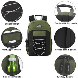 Trail maker (24 Pack) 18 Inch Heavy Duty Bulk Dual Compartment Bungee Backpacks for College, Homeless, Men, Women (Dark Colors Pack)