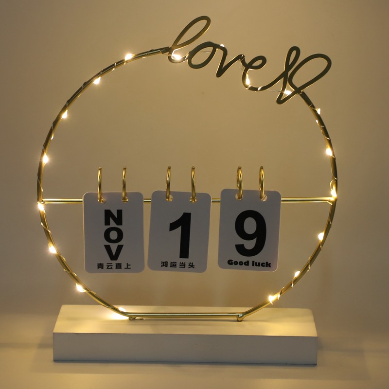 Metal Desk Calendar Modern Creative Tabletop Flip Calendar with LED