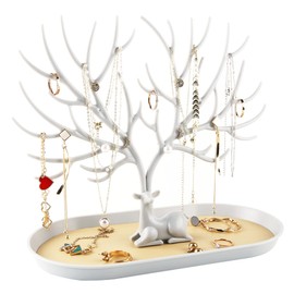 MORE&LESS - Soporte de exhibición de joyas de cuernos, organizador para colgar de torre de árbol para anillos, aretes, collares, pulseras
