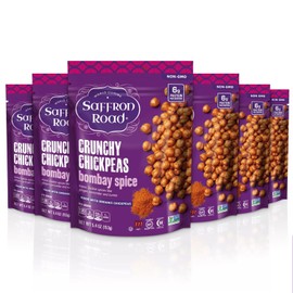 Saffron Road Roasted Bombay Spice Crunchy Chickpeas | High-Protein, Vegan, Gluten-Free, Non-GMO, Halal & Kosher Certified Snack | 5.4 oz Resealable Pouch | Pack of 6