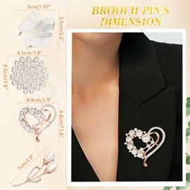 Yadiana Brooches and Pins for Women, 4 Pcs Simulated Pearl Rhinestone Crystal Brooch Pins Stylish Women's Flower Heart Brooches Pins Bulk, Elegant Clothing Accessory Pins for Women Fashion
