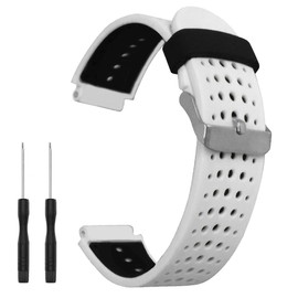 Watch Band for Garmin Approach S20/S5/S6, Forerunner 220/230/235/620/630/735XT, Soft Silicone Band Replacement Strap for Garmin Watch (White/Black)