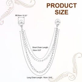 PATIKIL Rhinestone Chain Brooch Pins, Round Crystal Tassel Chain Hanging Fashion Crystal Lapel Suit Pins for Women Men Clothes Dress Bouquet Coat Hat Bag, Silver Tone (White)