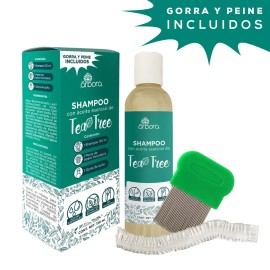 Shampoo con Tea Tree | Con Aceite de TEA TREE y Extracto de NEEM | INCLUYE GORRA Y PEINE DE ACERO INOXIDABLE | Con Aceites y Extractos Naturales | SIN
