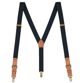 Buyless Fashion Leather End Suspenders for Men - 48" Elastic Adjustable Straps 1" - Y Shape - 5136-Black