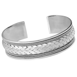 Women's Silver Bangle Bracelet - Fabulous 925 Sterling Silver Woven Cuff Bangle Bracelet for Women