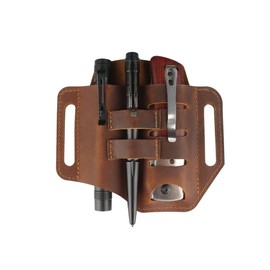 SSDH Tactical Tool Belt Multifunctional Leather Tool Belt Key Flashlight Gadget Holder Tool Belt for Electrician Woodworking Work or Outdoor Camping Hiking Adventure (Brown)