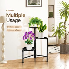 KISENG 3 Tier Plant Stand Indoor, Metal Plant Shelf Outdoor, Foldable Corner Tall Plant Rack for Multiple Plants, Flower Pot Holder Display Stand for Living Room Patio Home Decor for Gardening