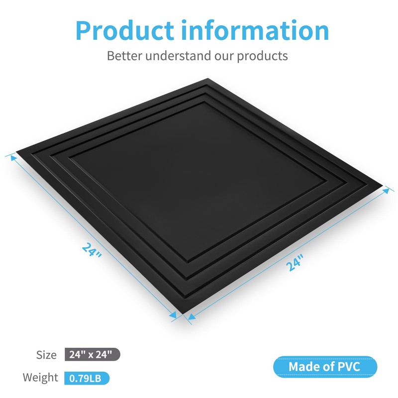 Art3d 12-Pack 24x24 Inch PVC Waterproof Drop Ceiling Tiles for