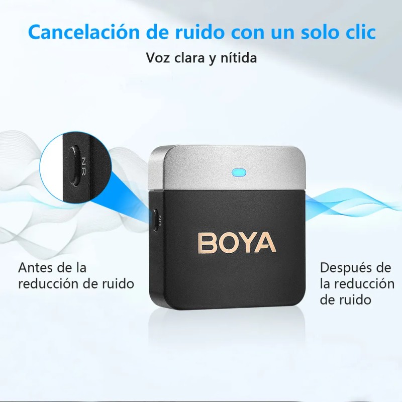 BOYA BY-M1V2 Micrófono Lavalier Inalámbrico de Doble Canal Cancelación de