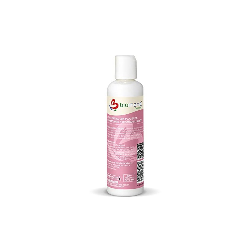 Biomaná Leche Facial con Placenta, Humectante y Desmaquillante, 125 ml.