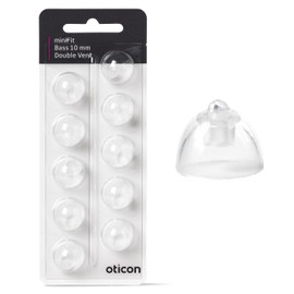 Oticon New Double Bass miniFit Domes 10mm, 10 Pieces, Silicone, Compatible with Oticon Alta, Alta Pro, Nera & miniFit Receivers