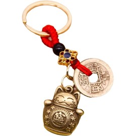 Veloshine Vintage Lucky Cat Keychain with Chinese Five Emperors Money Coins, Fortune Charm Fashion Trendy Accessories Creative